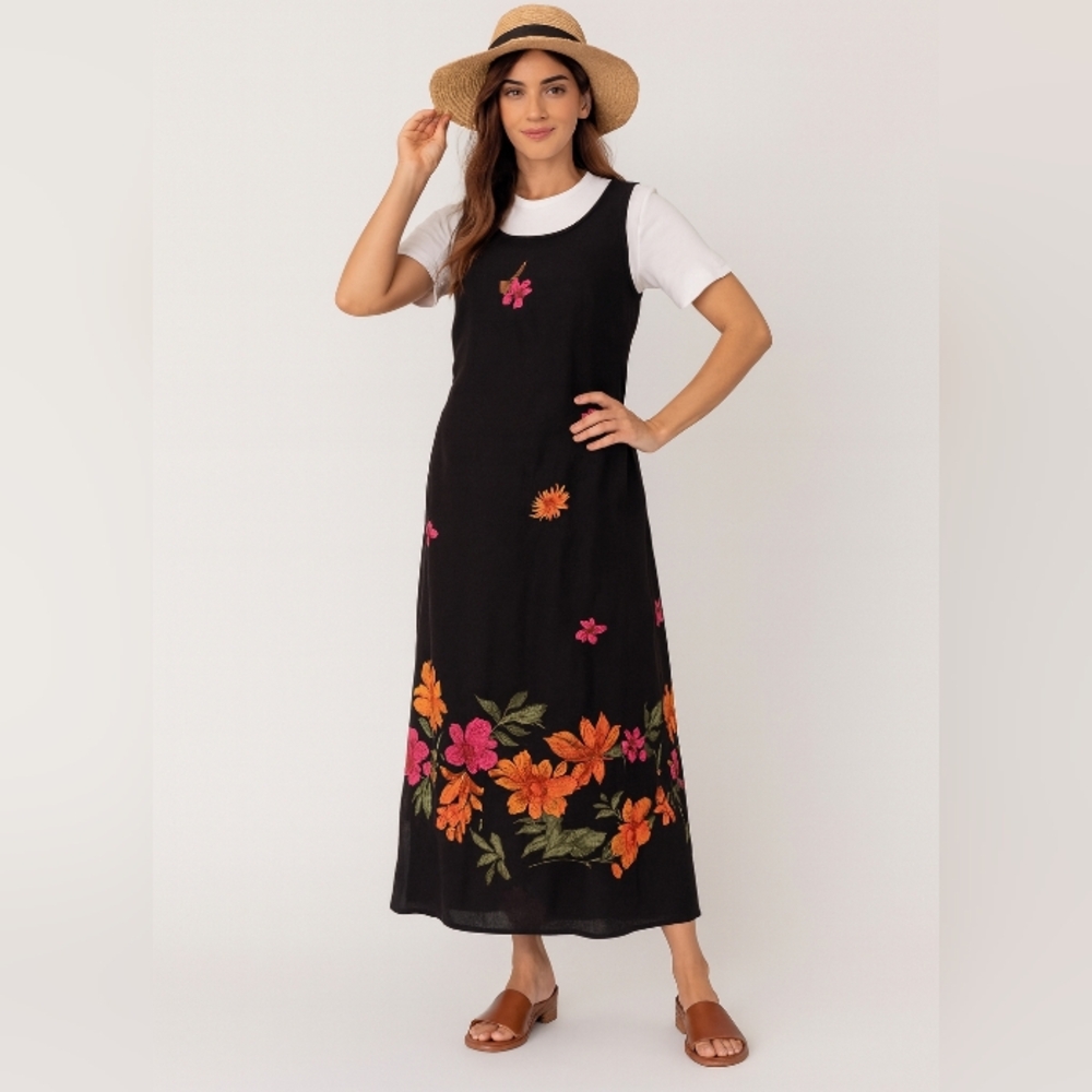 Tropical Hawaiian Style Floral Boho Maxi Sleeveless Tie Back Dress 8 Vintage